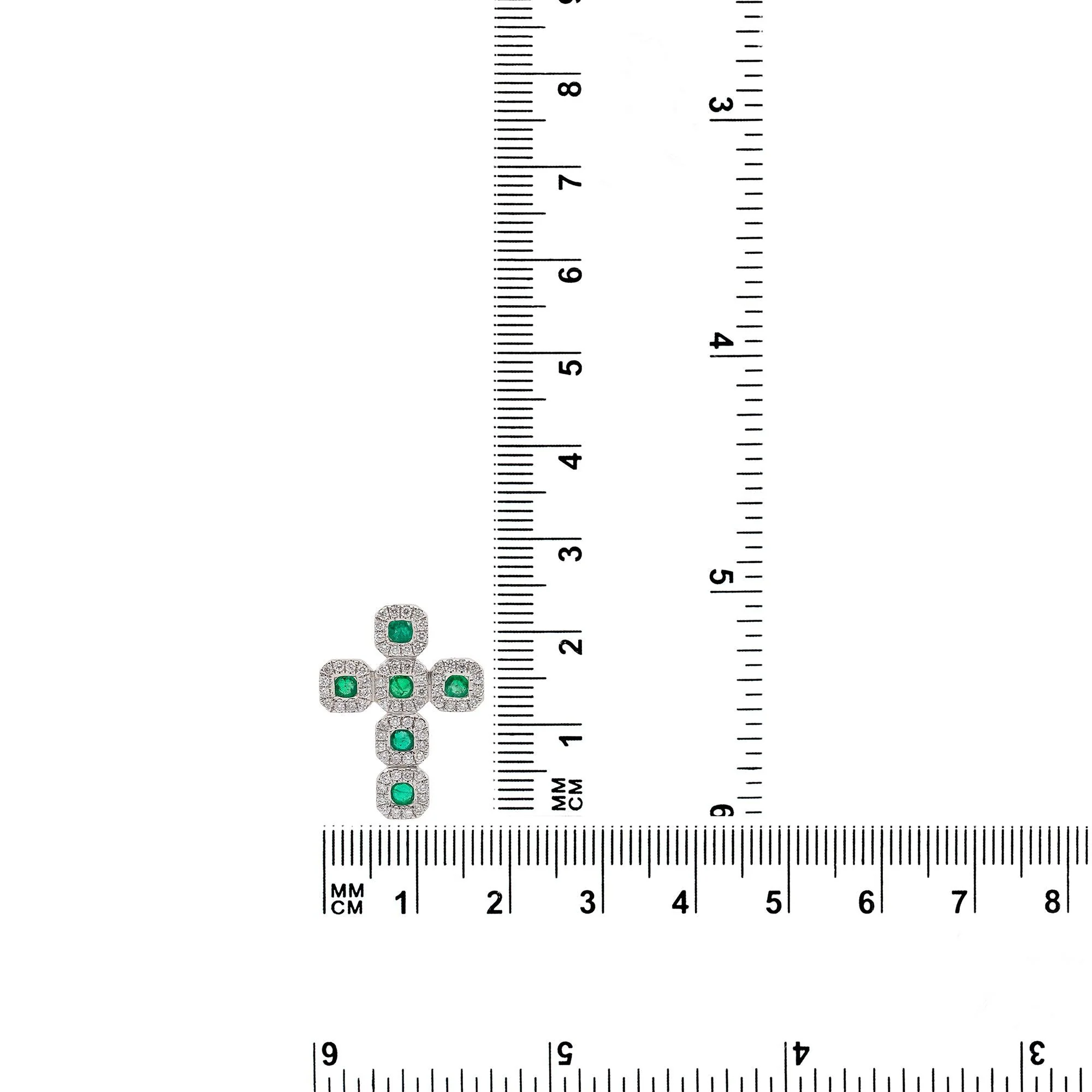 Unisex 18K White Gold Cross Pendant with 0.43 CT Diamonds and 0.47 Ct Emerald - Image 3