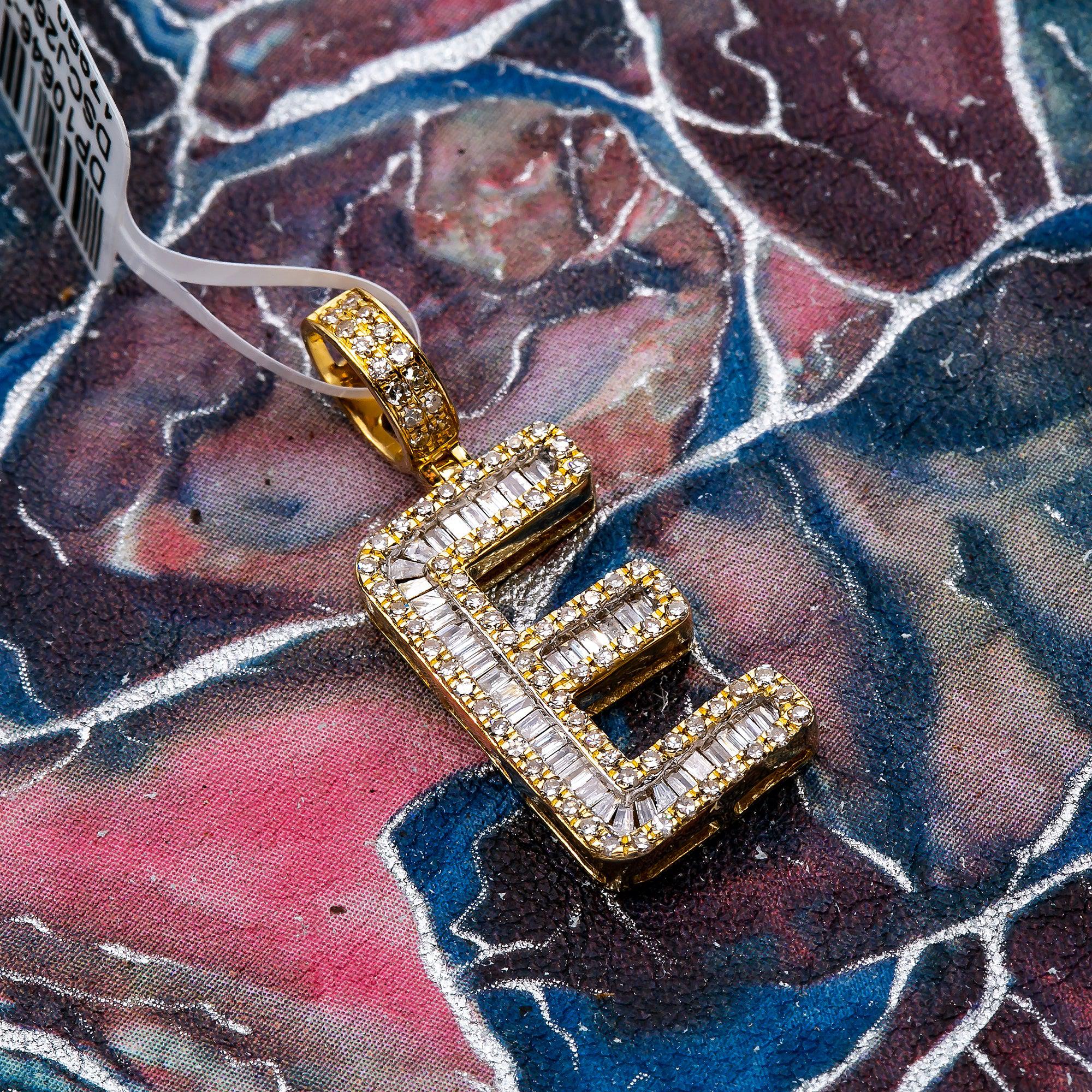 Unisex Diamond Initial E Pendant With .61CT Baguette And Round Diamonds - Image 3