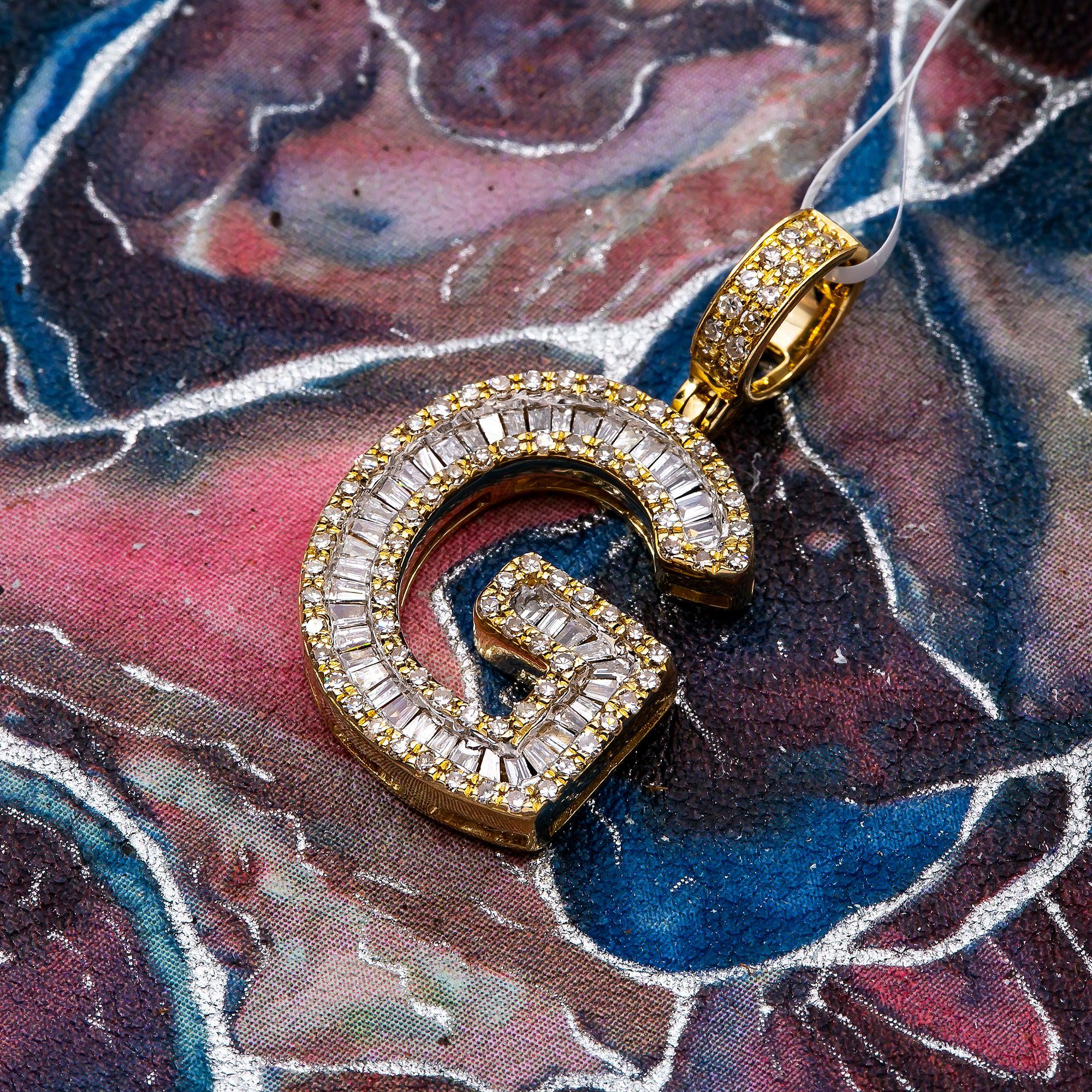 Unisex Diamond Initial G Pendant With 0.67 CT Baguette And Round Diamonds - Image 3