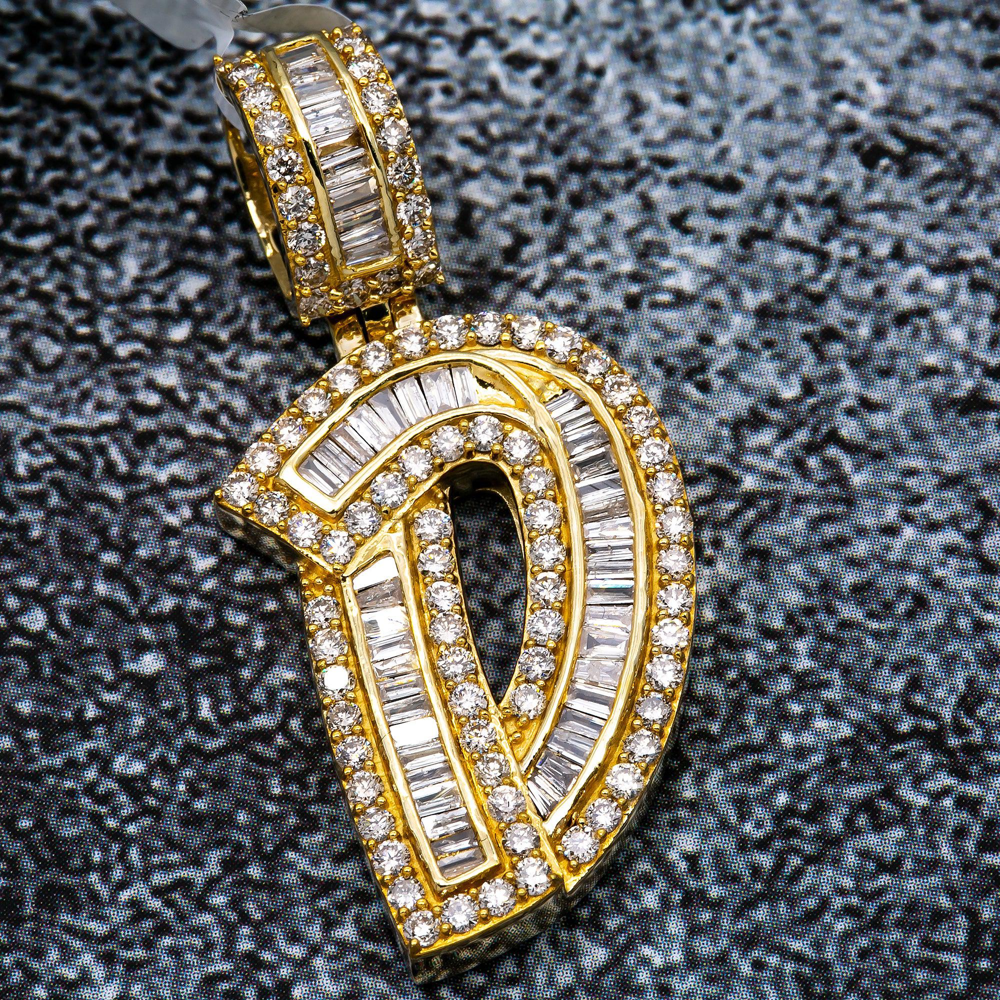 UNISEX DIAMOND INITIAL ITALIC D PENDANT WITH 1.85 CT DIAMONDS - Image 3