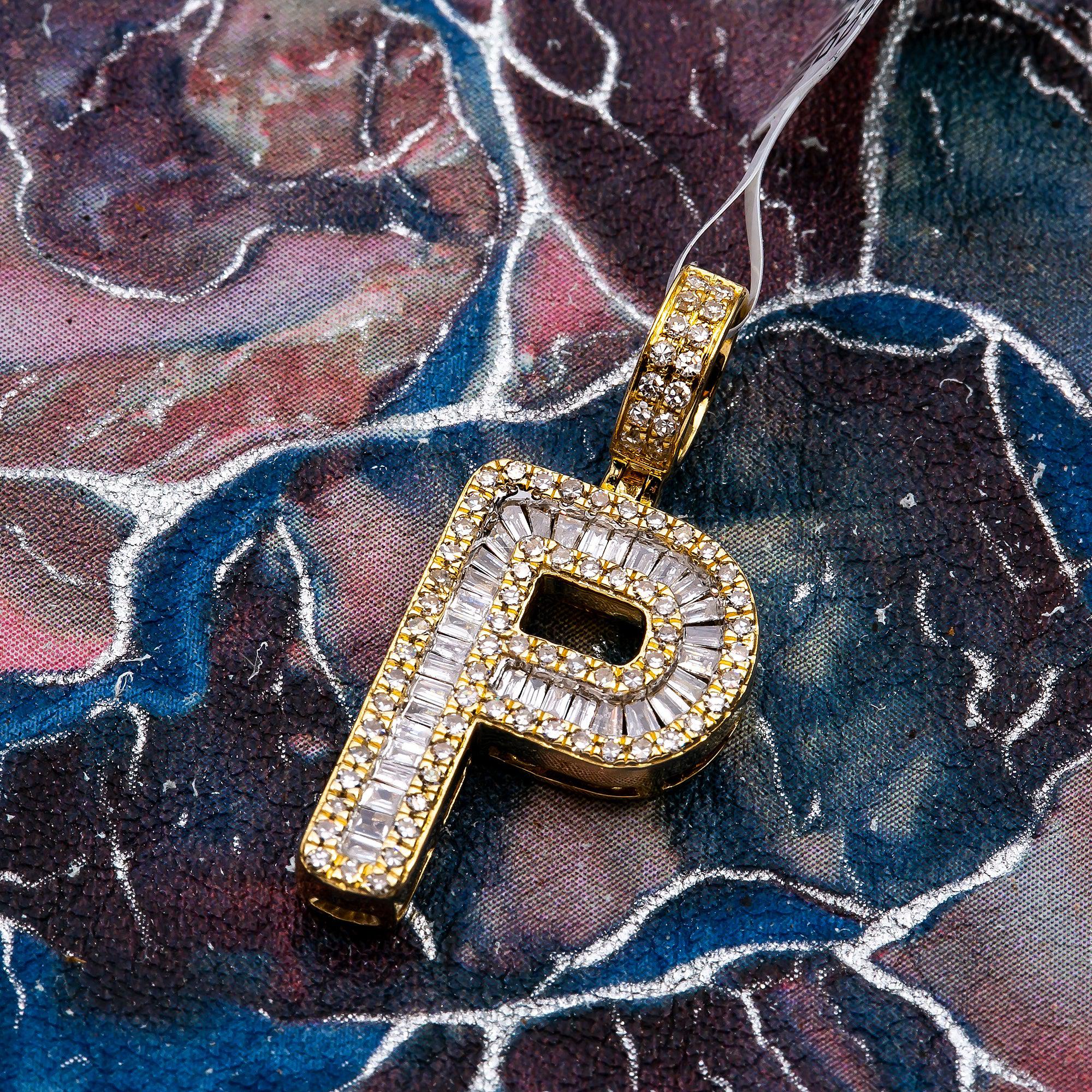 Unisex Diamond Initial P Pendant With 0.62CT Baguette And Round Diamonds - Image 3