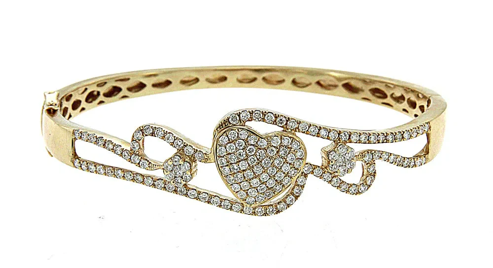 14K GOLD ROUND CUT DIAMONDS HEART BRACELET 2.00 CT - Image 4