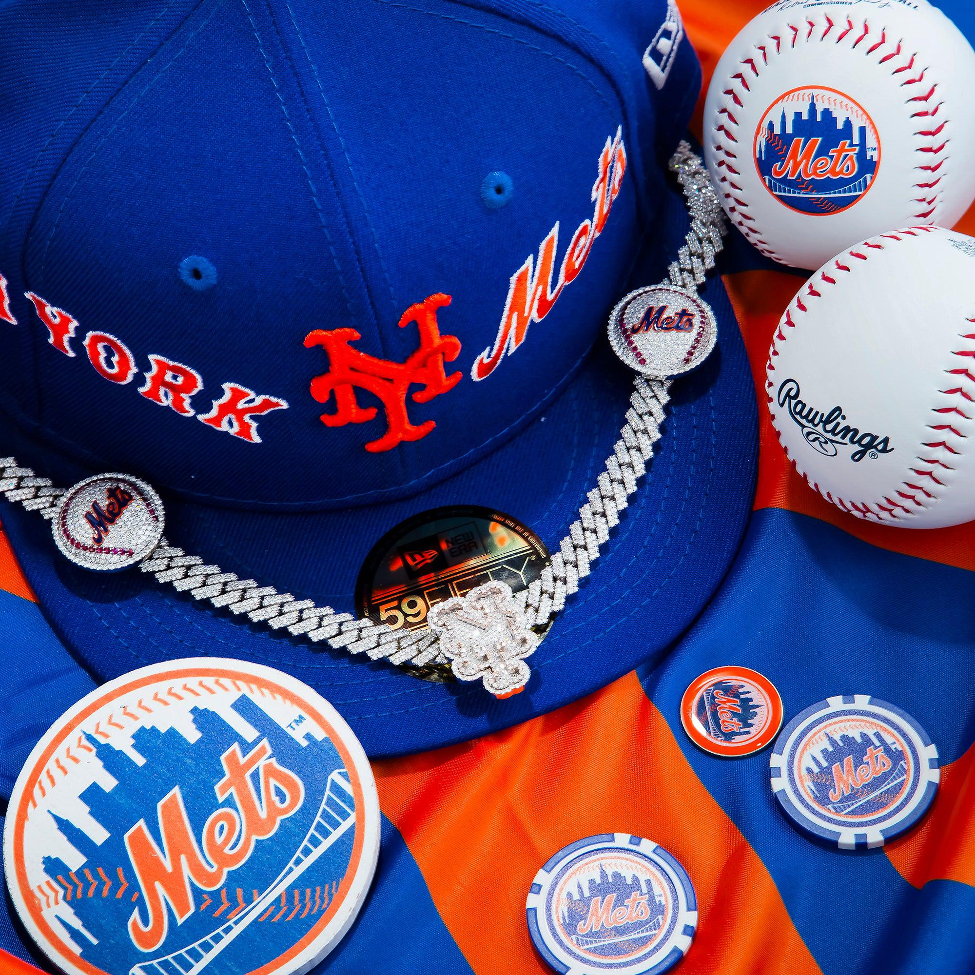 WHITE GOLD ROUND DIAMOND NEW YORK METS CUSTOM CUBAN CHAIN - Image 2