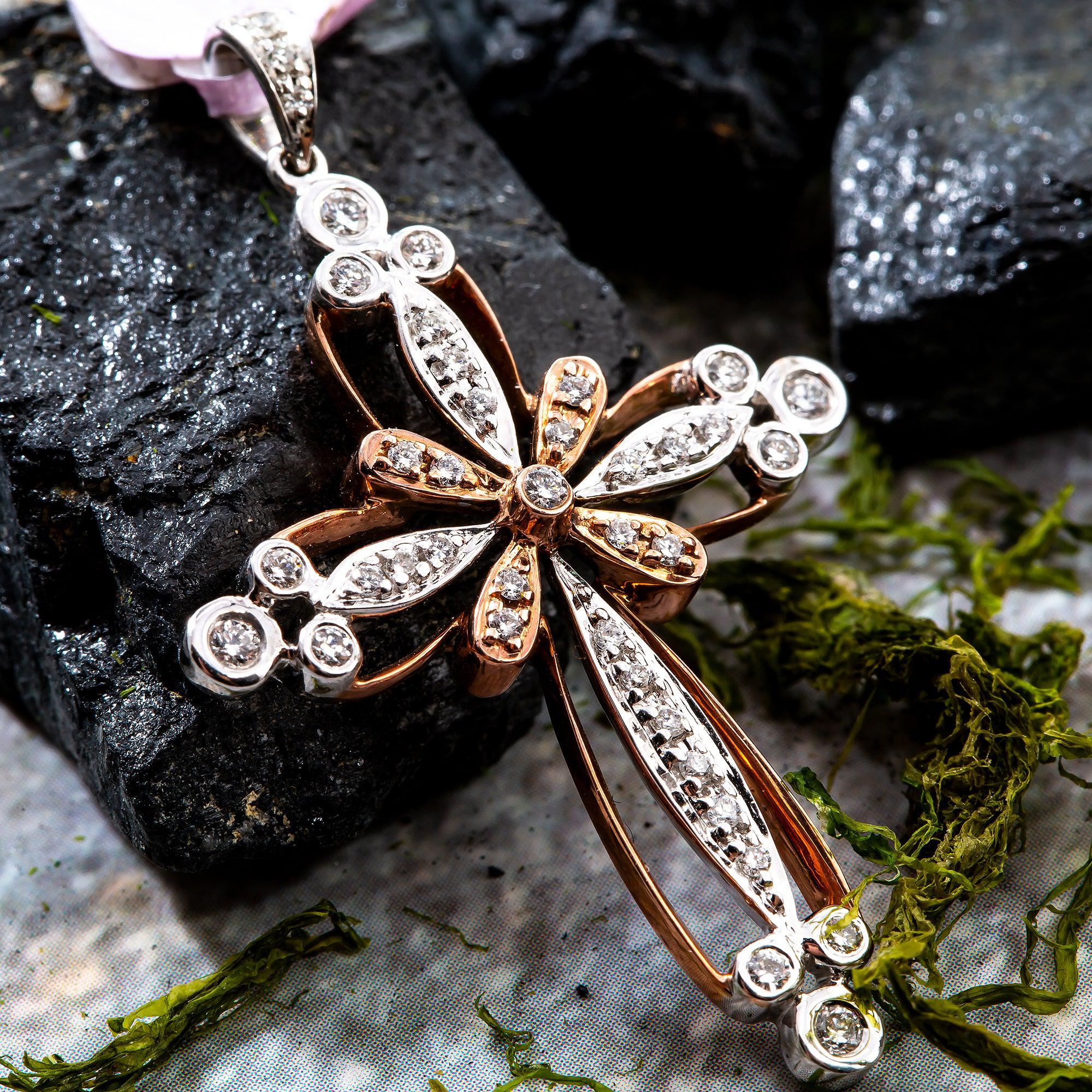 Women's 18K White & Rose Gold Cross Pendant with 0.29 CT Diamonds - Image 2